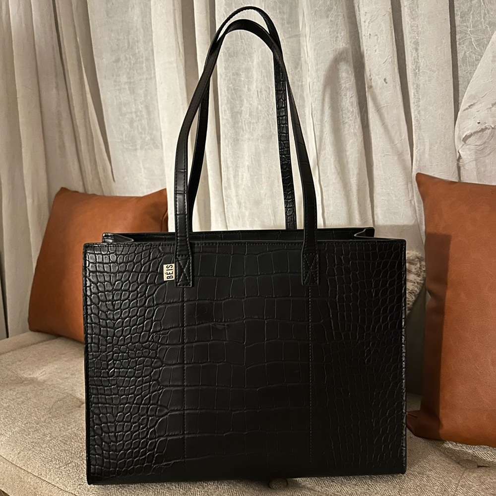 BÉIS Work Tote in Black Croc (NEWEST 2024 Version!)